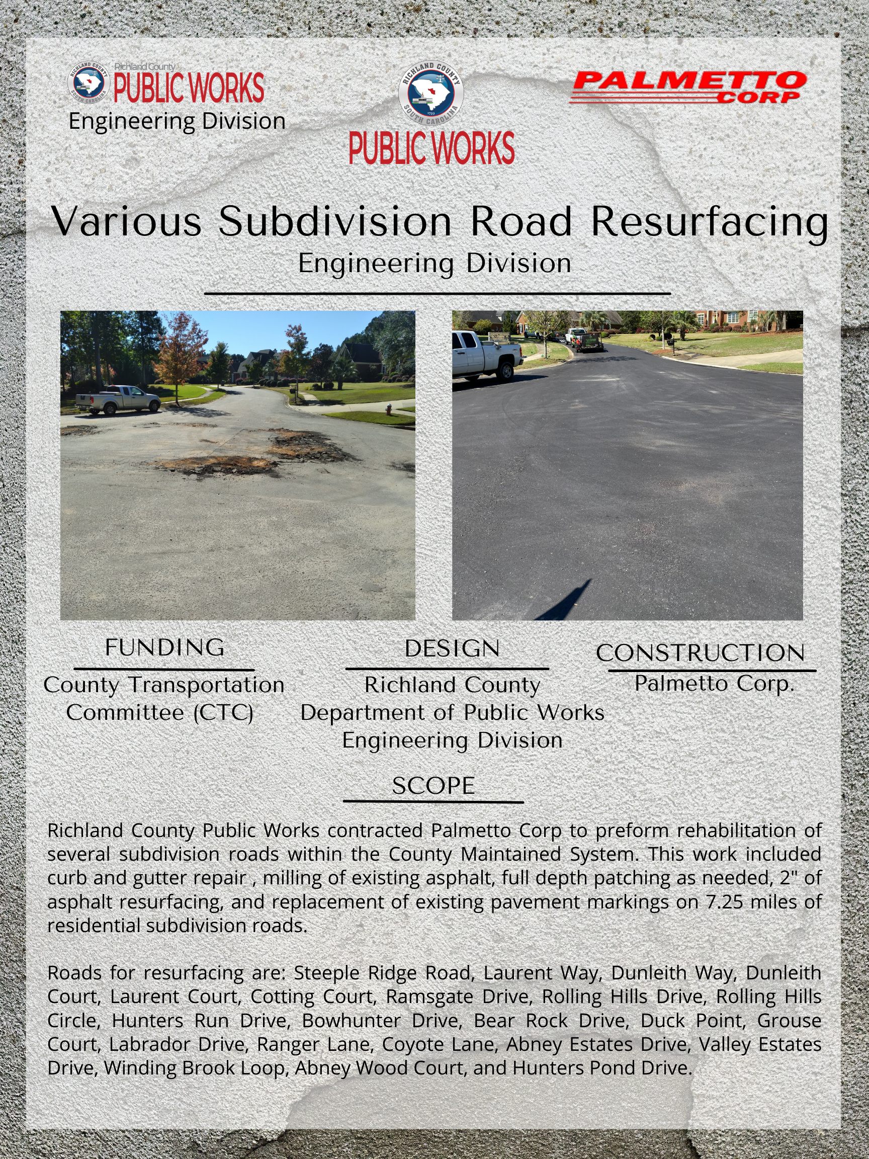 Various Subdivision Road Resurfacing Engineering Division